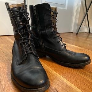 Frye lace up leather boots with inside zip